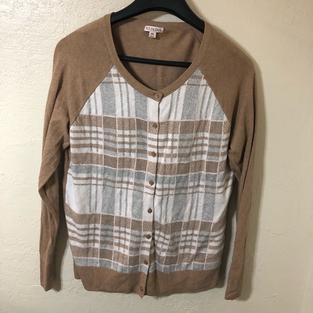 Tan cardigan button down sweater